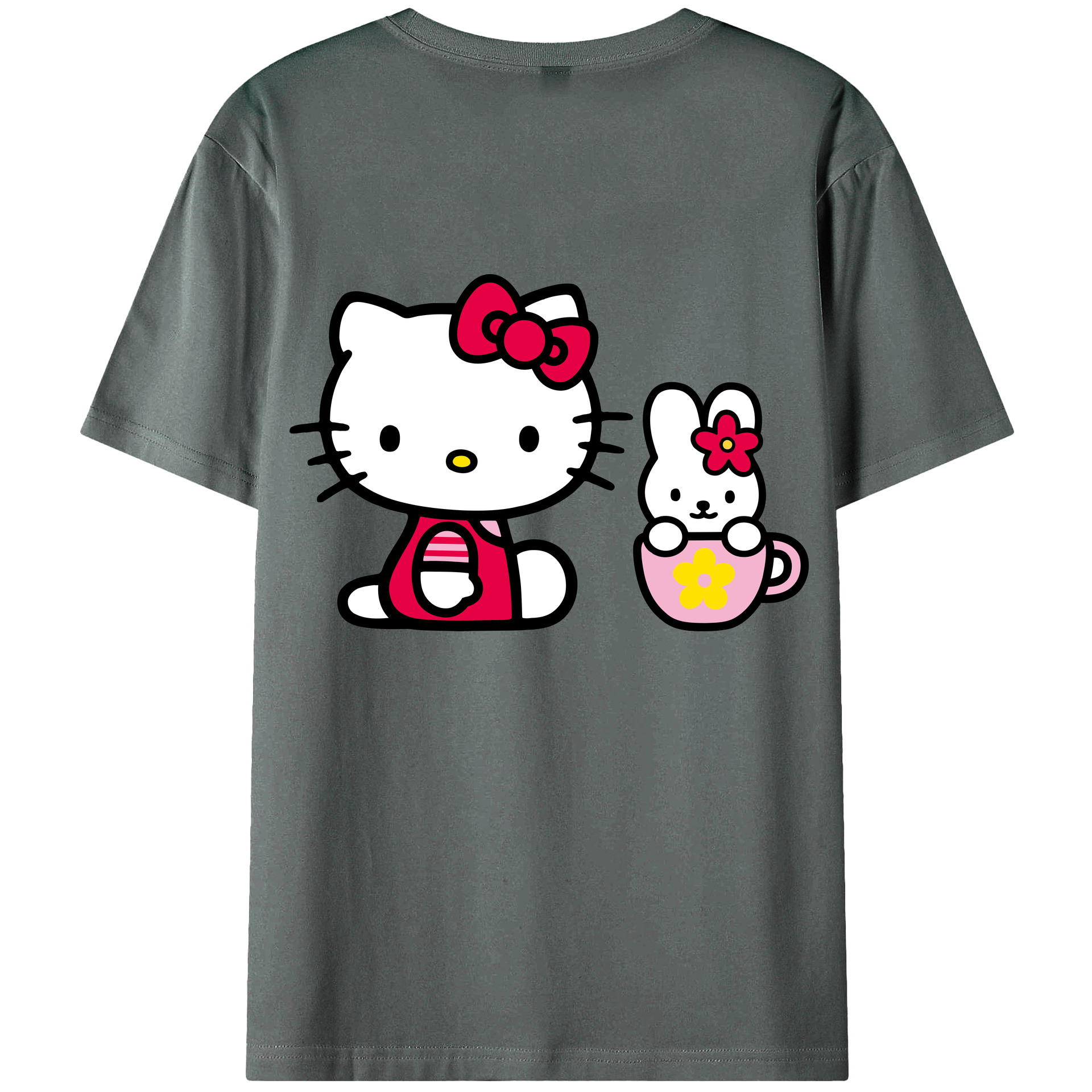 （画像用） Hello Kitty ハローキティ 綿100％ メンズ半袖Tシャツ（バックプリント） 通気性